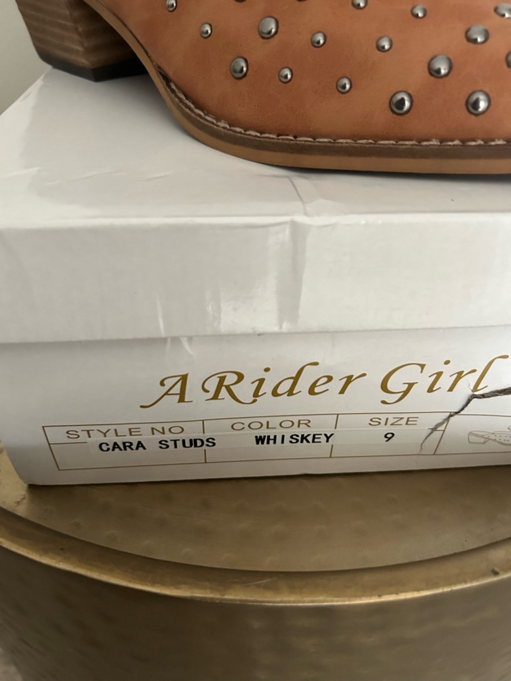 A Rider Girl Studded Tan Slip-On Mules - Picture 4 of 5